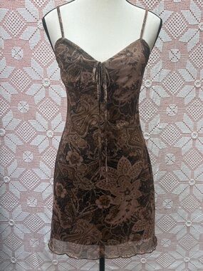 Y2K Sheer Mesh Slip Dress | Brown Paisley